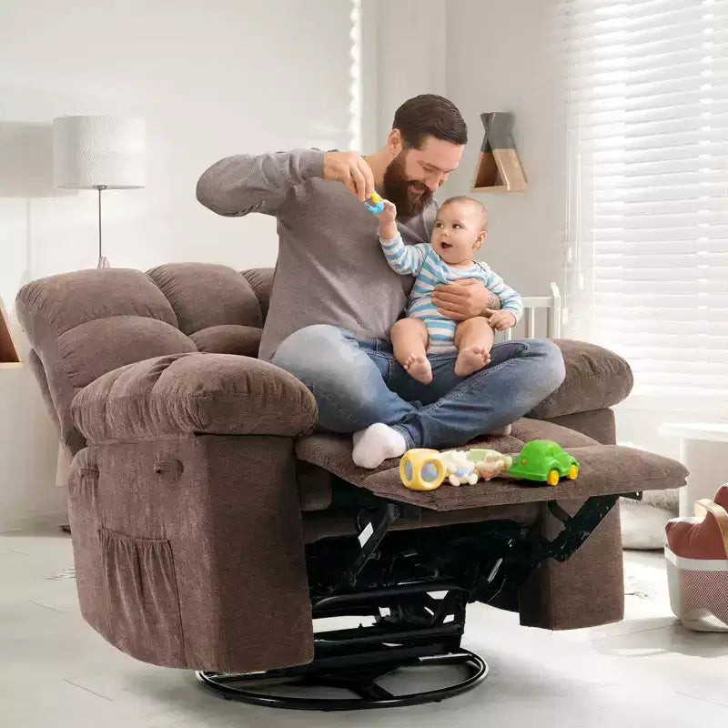 Rocker Chair for Adults, Overstuffed Large Manual Recliner Glider, Nursery Rocking Chairs, Comfy Soft Fabric Living Room