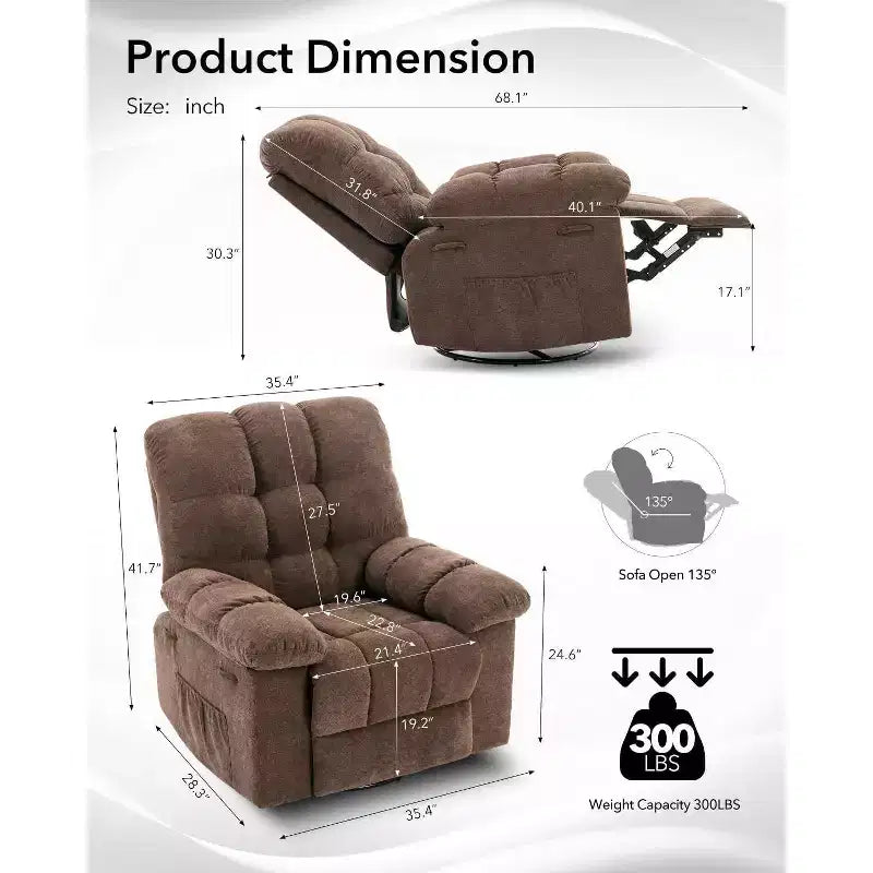 Rocker Chair for Adults, Overstuffed Large Manual Recliner Glider, Nursery Rocking Chairs, Comfy Soft Fabric Living Room