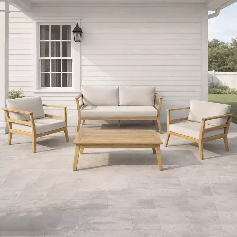 Christopher Knight Home Edith 4 Piece Outdoor Acacia Wood Patio Seating Set with Slat Design