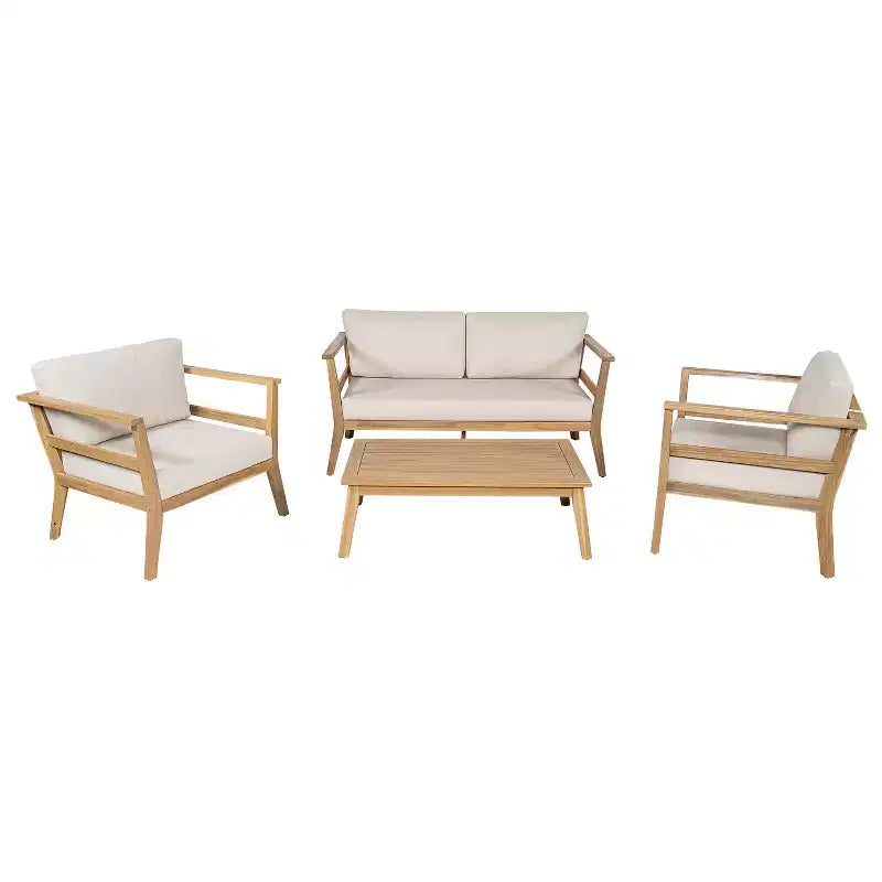 Set de patio de madera de acacia de 4 piezas Christopher Knight Home Edith con diseño de listones