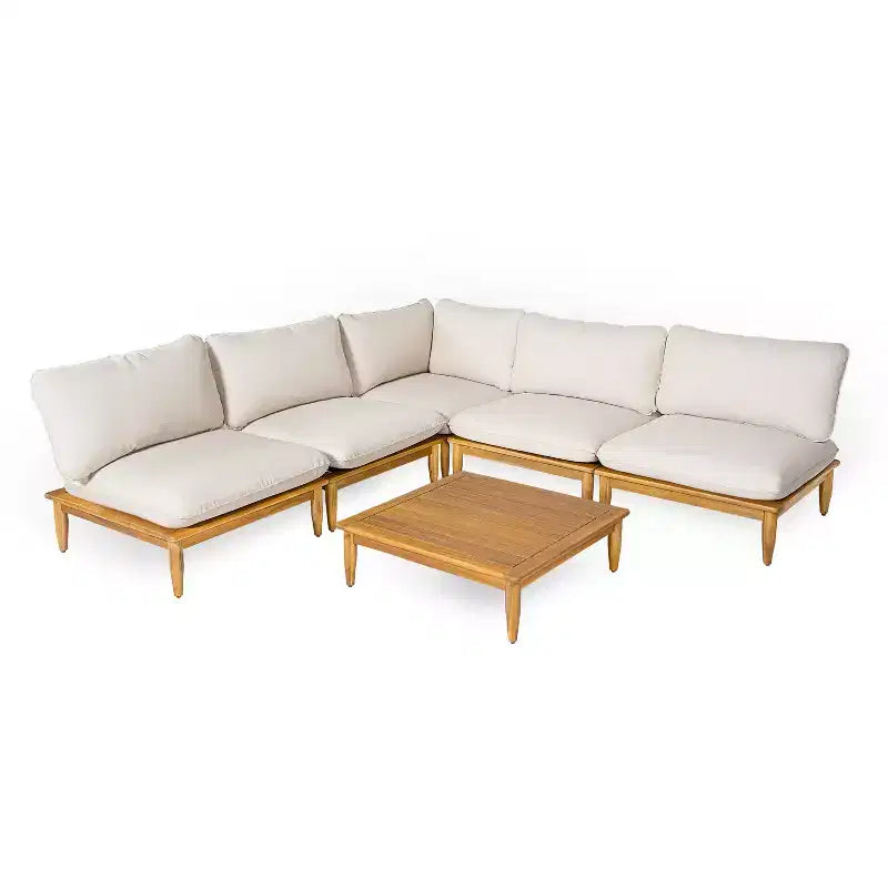 Christopher Knight Home Sacova - Juego de asientos en forma de V de madera de acacia para exteriores, estructura con acabado de teca y cojines beige
