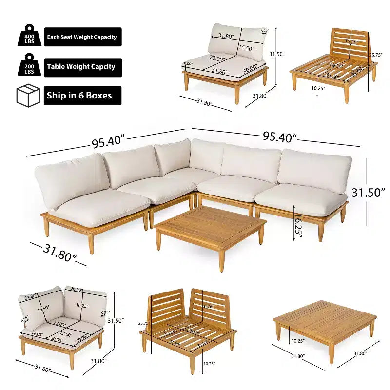 Christopher Knight Home Sacova - Juego de asientos en forma de V de madera de acacia para exteriores, estructura con acabado de teca y cojines beige