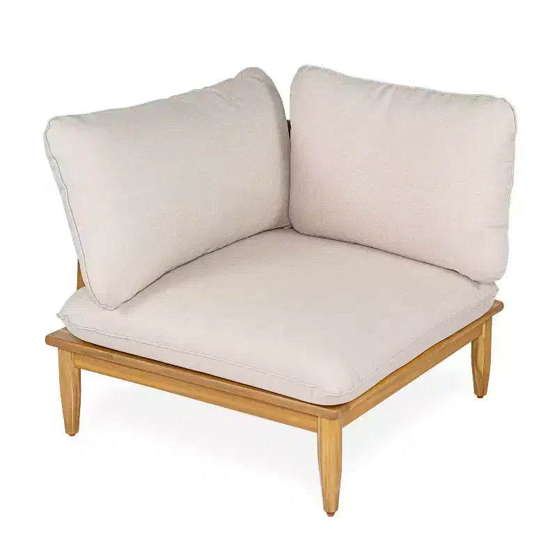 Christopher Knight Home Sacova - Juego de asientos en forma de V de madera de acacia para exteriores, estructura con acabado de teca y cojines beige