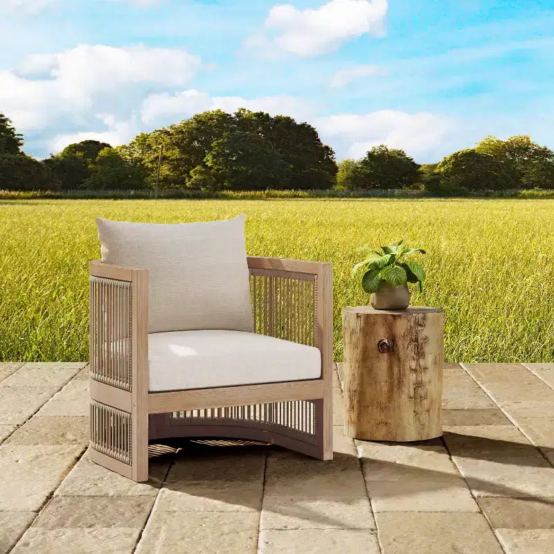 Christopher Knight Home Hayate Boho Patio Acacia Wood Woven Rope Club Chair with Lightweight Concrete Side Table