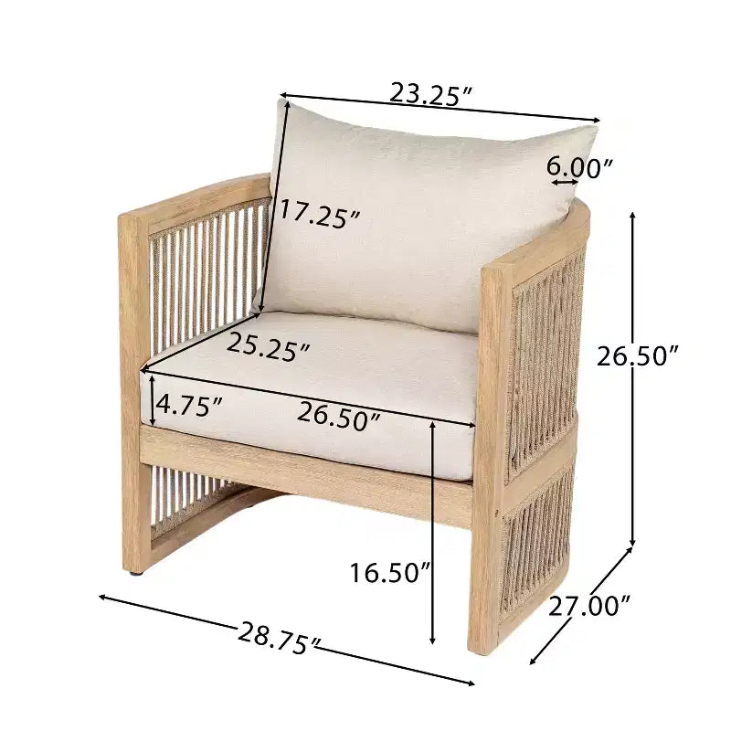 Christopher Knight Home Hayate Boho Silla de club de patio de madera de acacia y cuerda tejida con mesa auxiliar de hormigón ligero