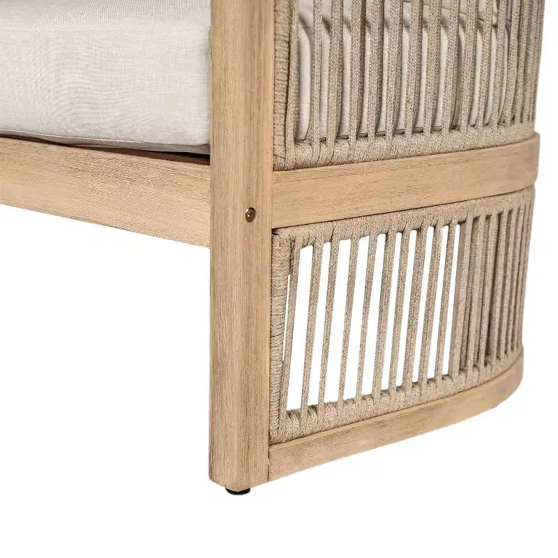 Christopher Knight Home Hayate Boho Silla de club de patio de madera de acacia y cuerda tejida con mesa auxiliar de hormigón ligero