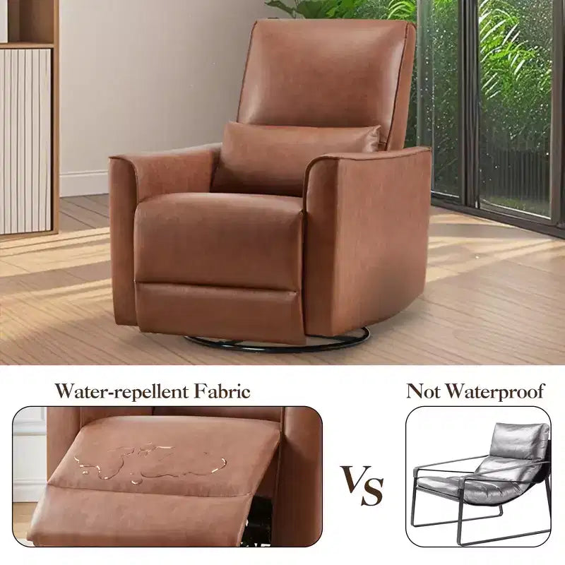 Swivel Rocking Recliner Chair, Manual Leather Recliner Glider, Comfortable Rocker, for Living Room, Bedroom, Brown