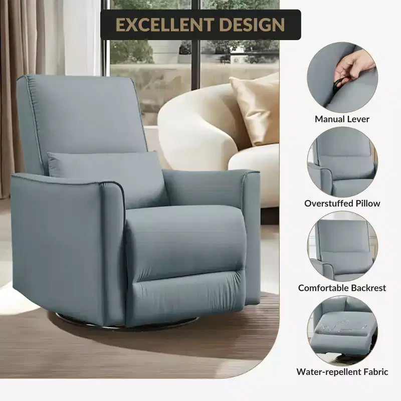 Swivel Rocking Recliner Chair, Manual Leather Recliner Glider, Comfortable Rocker, for Living Room, Bedroom