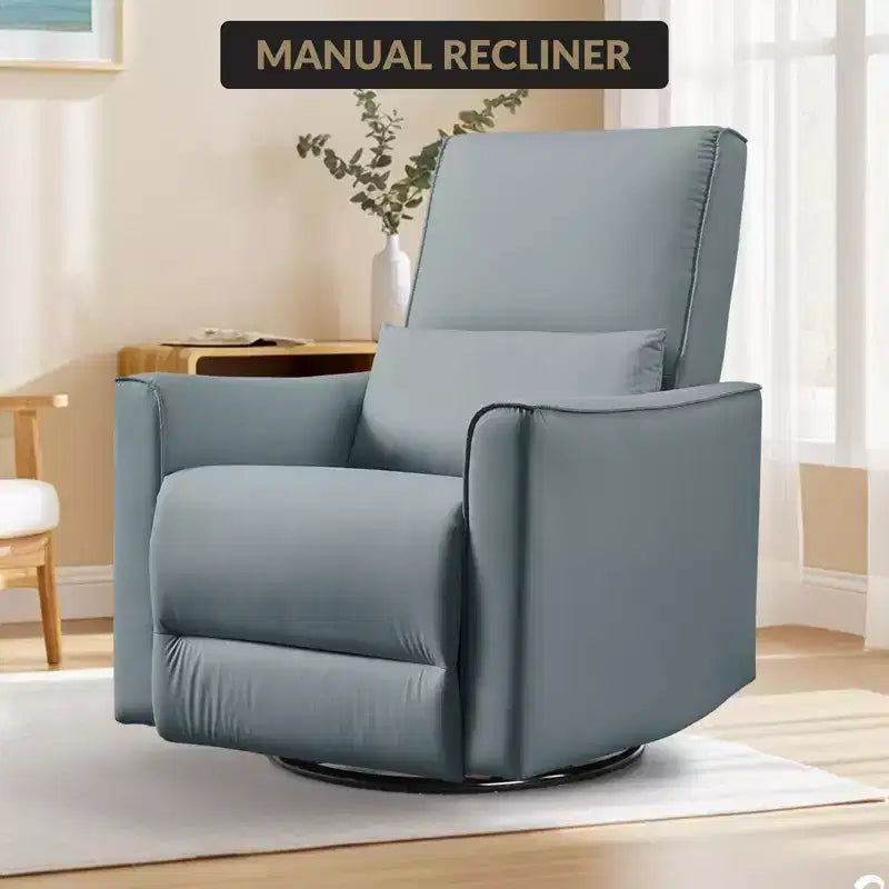 Swivel Rocking Recliner Chair, Manual Leather Recliner Glider, Comfortable Rocker, for Living Room, Bedroom