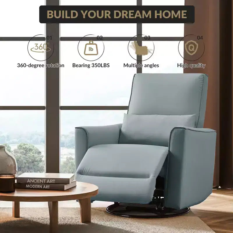 Swivel Rocking Recliner Chair, Manual Leather Recliner Glider, Comfortable Rocker, for Living Room, Bedroom