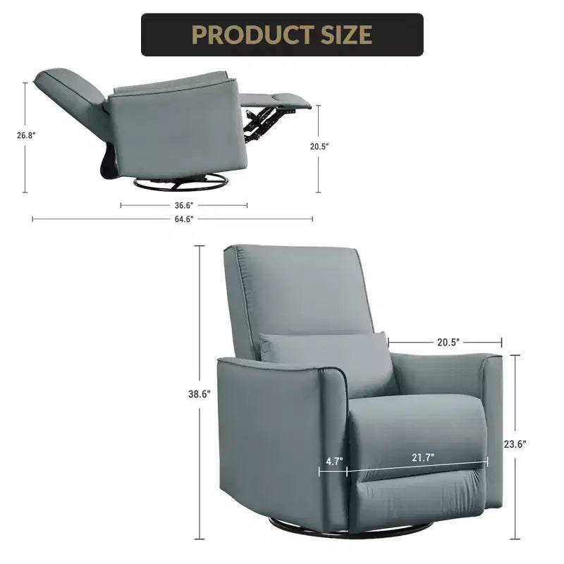 Swivel Rocking Recliner Chair, Manual Leather Recliner Glider, Comfortable Rocker, for Living Room, Bedroom