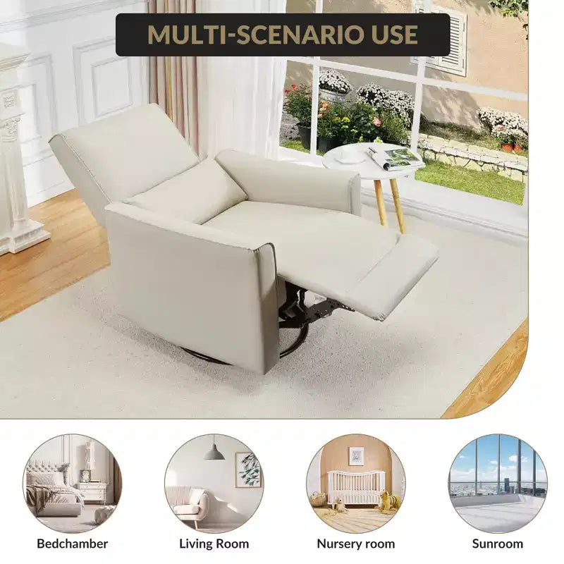 Swivel Rocking Recliner Chair, Manual Leather Recliner Glider, Comfortable Rocker, for Living Room, Bedroom