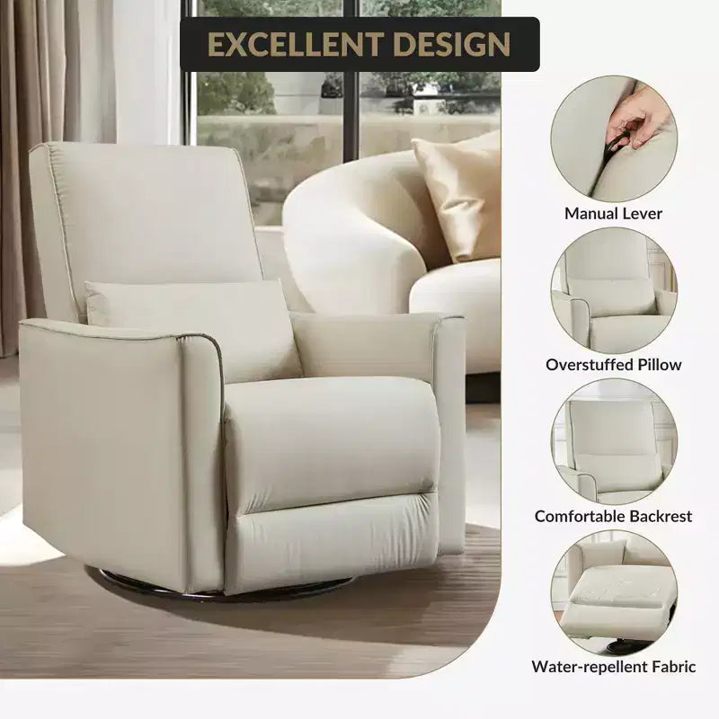Swivel Rocking Recliner Chair, Manual Leather Recliner Glider, Comfortable Rocker, for Living Room, Bedroom