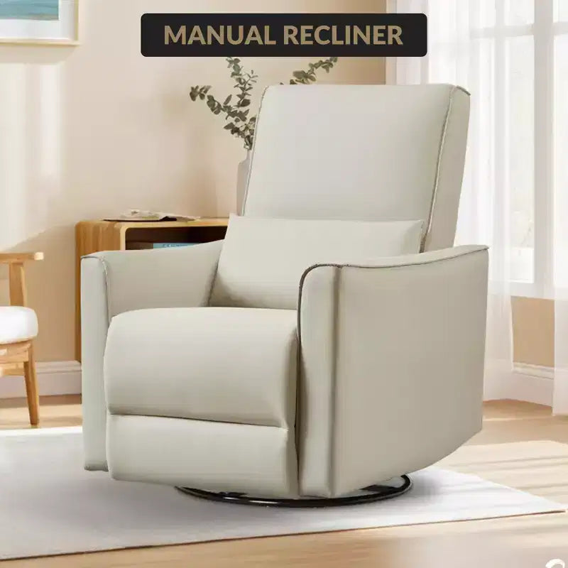 Swivel Rocking Recliner Chair, Manual Leather Recliner Glider, Comfortable Rocker, for Living Room, Bedroom