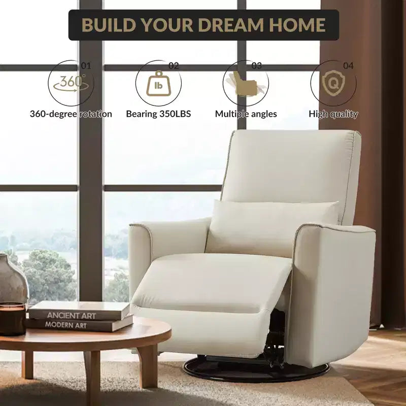 Swivel Rocking Recliner Chair, Manual Leather Recliner Glider, Comfortable Rocker, for Living Room, Bedroom