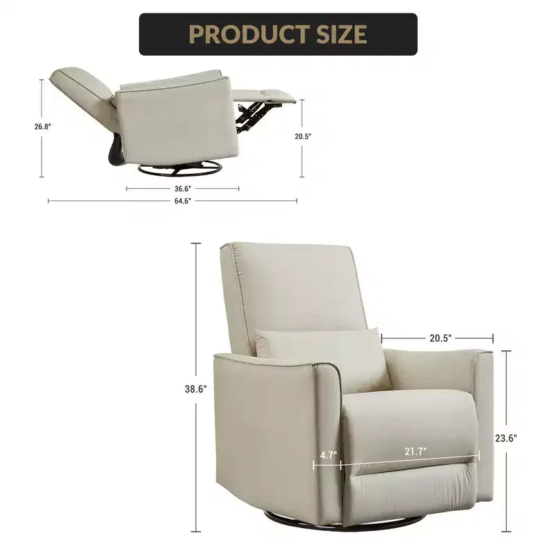 Swivel Rocking Recliner Chair, Manual Leather Recliner Glider, Comfortable Rocker, for Living Room, Bedroom