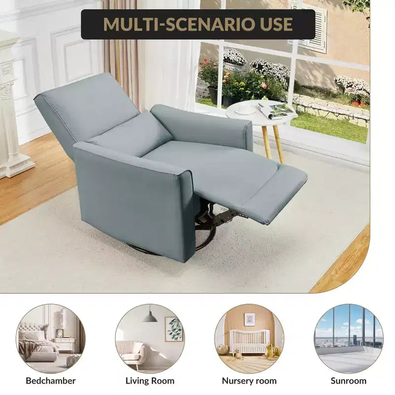 Swivel Rocking Recliner Chair, Manual Leather Recliner Glider, Comfortable Rocker, for Living Room, Bedroom