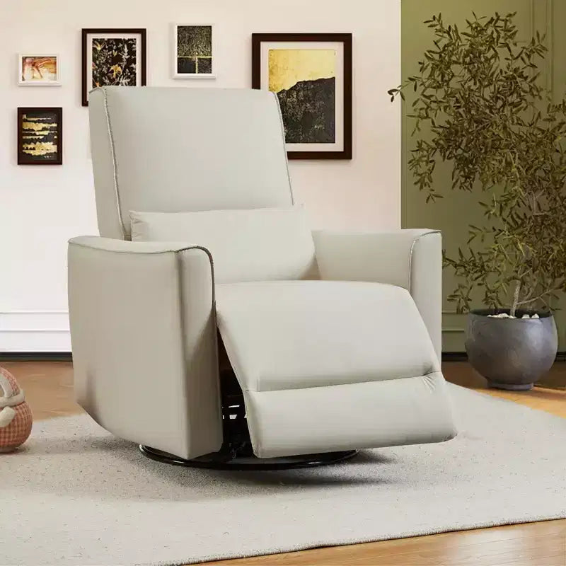 Swivel Rocking Recliner Chair, Manual Leather Recliner Glider, Comfortable Rocker, for Living Room, Bedroom