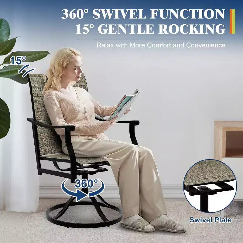 2PCS Outdoor Swivel Dining Chairs With Textilene Breathable Back, Patio Swivel Rocker Chairs for Poolside Lawn Garden