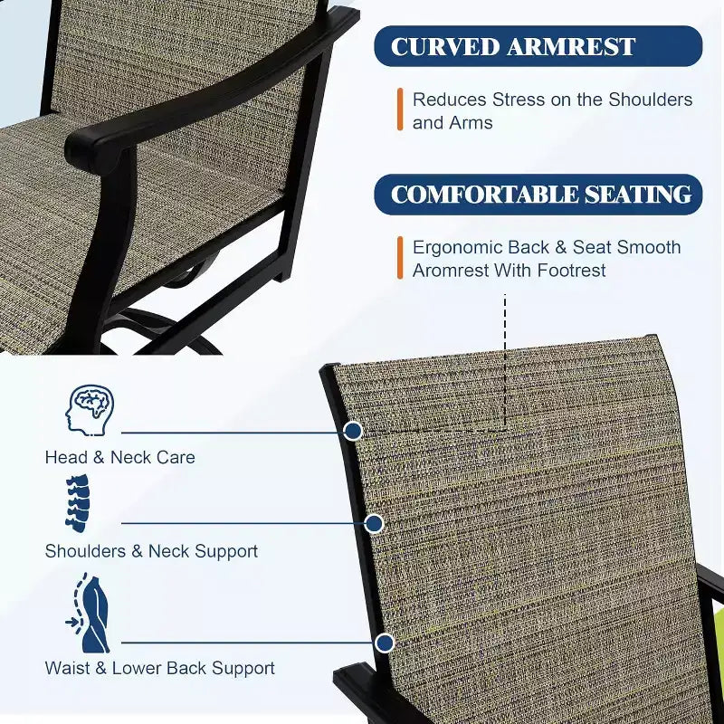 2PCS Outdoor Swivel Dining Chairs With Textilene Breathable Back, Patio Swivel Rocker Chairs for Poolside Lawn Garden