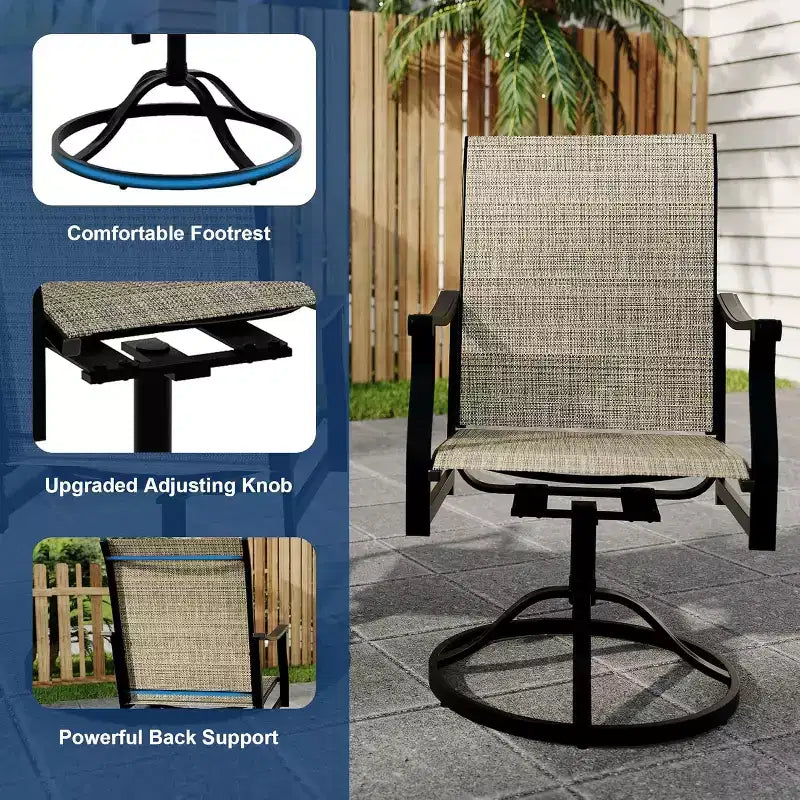 2PCS Outdoor Swivel Dining Chairs With Textilene Breathable Back, Patio Swivel Rocker Chairs for Poolside Lawn Garden