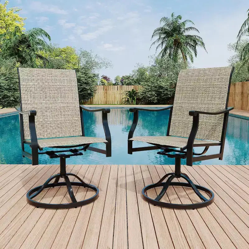 2PCS Outdoor Swivel Dining Chairs With Textilene Breathable Back, Patio Swivel Rocker Chairs for Poolside Lawn Garden