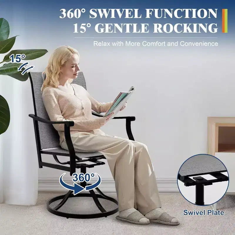 2PCS Outdoor Swivel Dining Chairs With Textilene Breathable Back, Patio Swivel Rocker Chairs for Poolside Lawn Garden