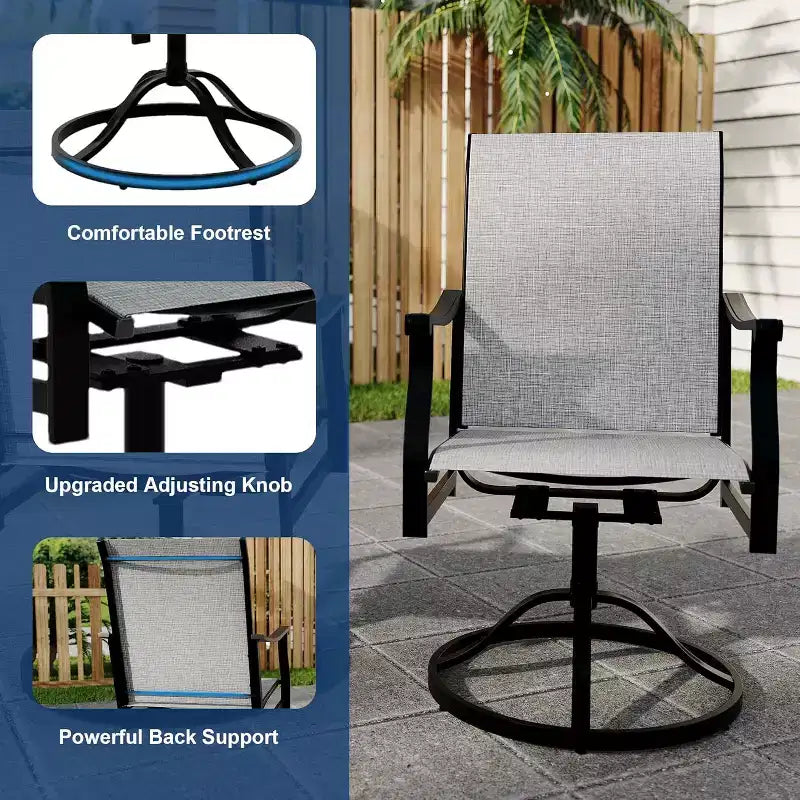 2PCS Outdoor Swivel Dining Chairs With Textilene Breathable Back, Patio Swivel Rocker Chairs for Poolside Lawn Garden