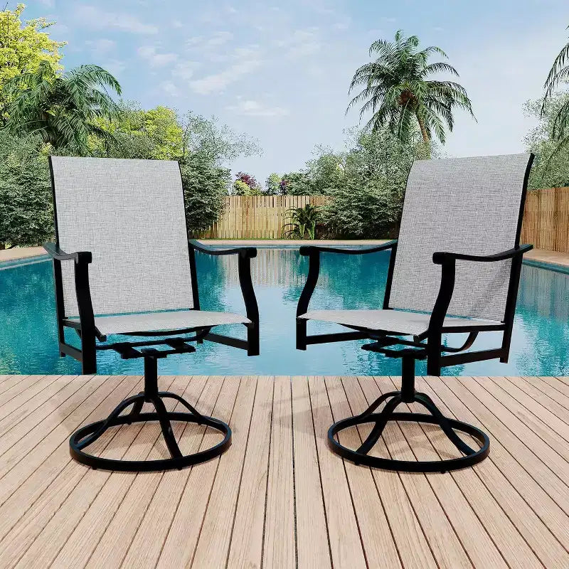 2PCS Outdoor Swivel Dining Chairs With Textilene Breathable Back, Patio Swivel Rocker Chairs for Poolside Lawn Garden