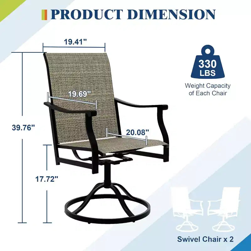 2PCS Outdoor Swivel Dining Chairs With Textilene Breathable Back, Patio Swivel Rocker Chairs for Poolside Lawn Garden