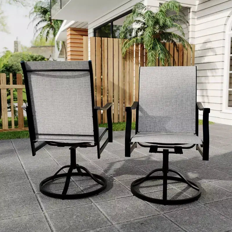 2PCS Outdoor Swivel Dining Chairs With Textilene Breathable Back, Patio Swivel Rocker Chairs for Poolside Lawn Garden