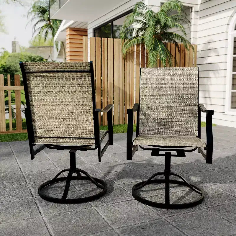 2 Sillas giratorias de comedor para exteriores con respaldo de textil transpirable, Sillas giratorias mecedoras de patio para césped junto a la piscina