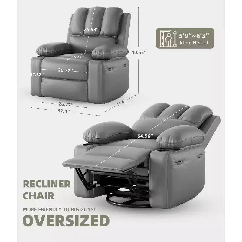 Oversized Recliner with Heat & Massage - 360 Swivel Lazy Chair for Adults, Manual Rocking with Remote, for Living Rooms, Bedrooms