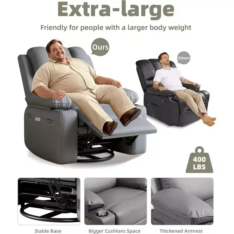 Oversized Recliner with Heat & Massage - 360 Swivel Lazy Chair for Adults, Manual Rocking with Remote, for Living Rooms, Bedrooms