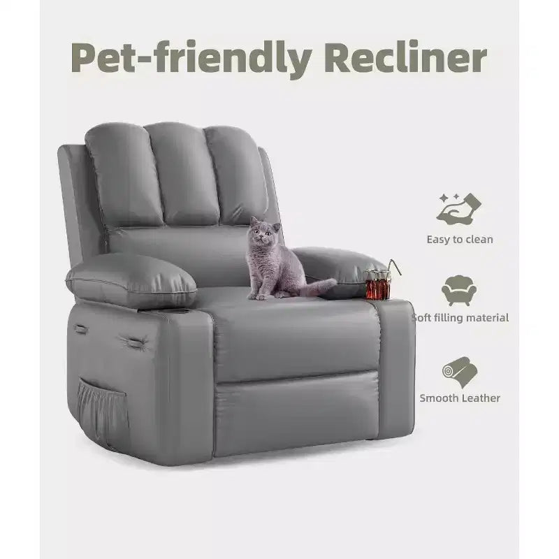 Oversized Recliner with Heat & Massage - 360 Swivel Lazy Chair for Adults, Manual Rocking with Remote, for Living Rooms, Bedrooms