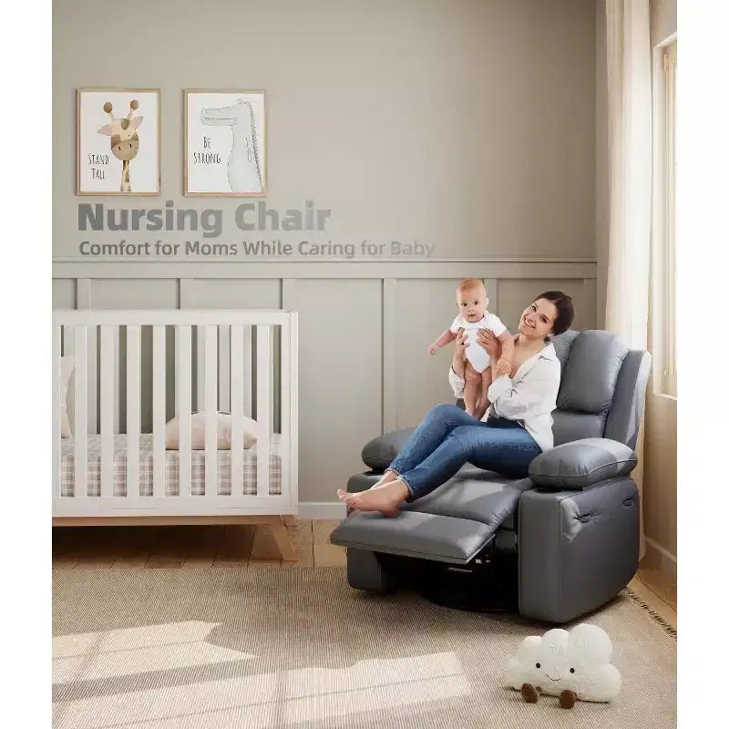 Oversized Recliner with Heat & Massage - 360 Swivel Lazy Chair for Adults, Manual Rocking with Remote, for Living Rooms, Bedrooms