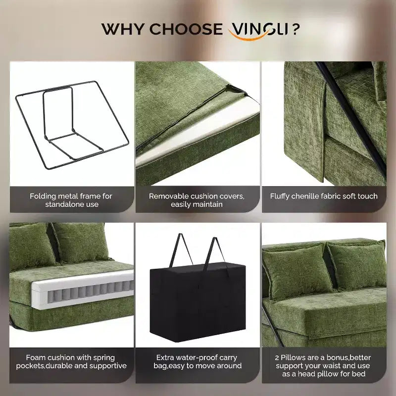 VINGLI Futon Sofa Bed Sleeper Sofa Chair Bed Floor Sofa Twin Small Couch Folding Mattress Couches