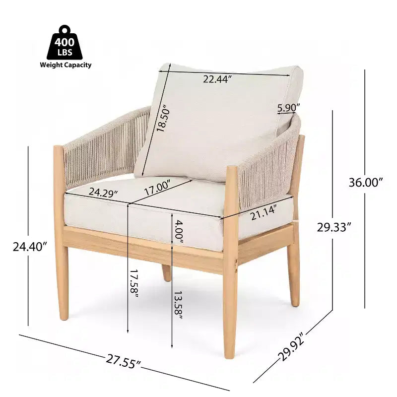 Christopher Knight Home Zill - Juego moderno de 4 piezas para patio con estructura de madera de acacia, asientos de cuerda tejida y mesa de centro con listones