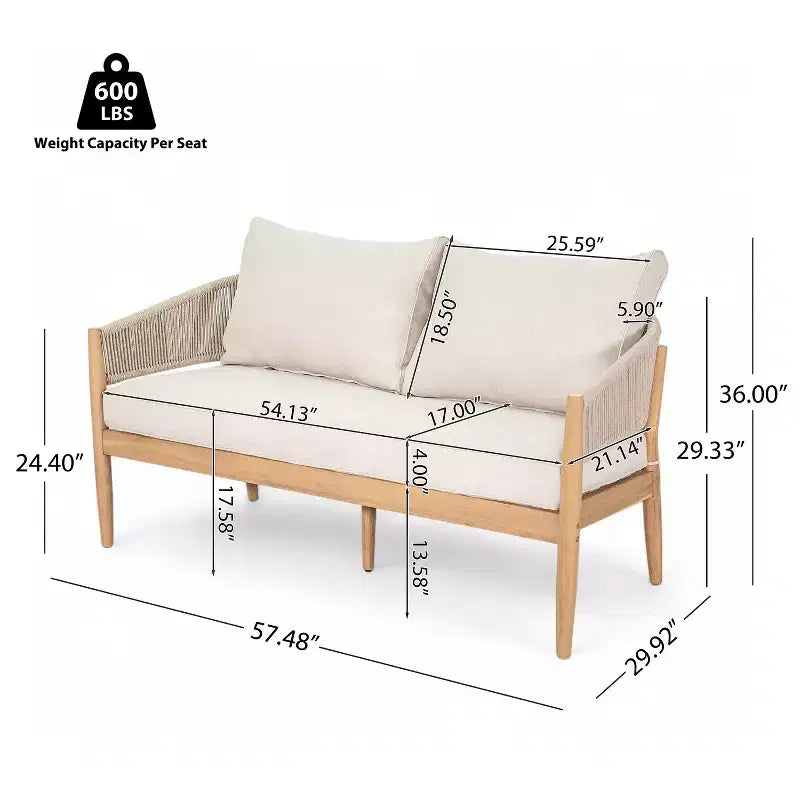 Christopher Knight Home Zill - Juego moderno de 4 piezas para patio con estructura de madera de acacia, asientos de cuerda tejida y mesa de centro con listones