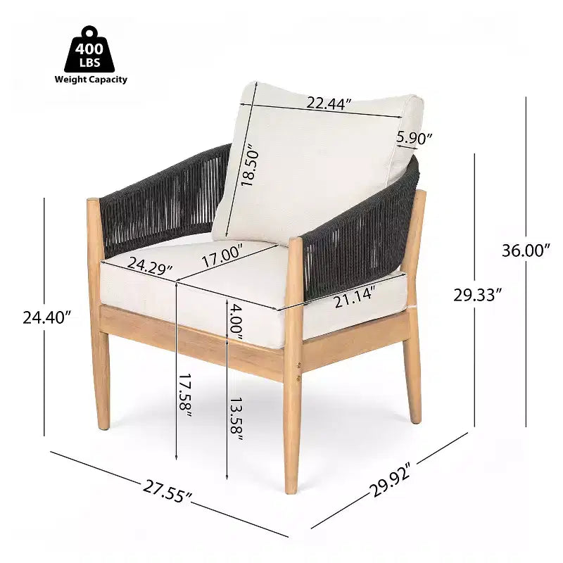 Christopher Knight Home Zill - Juego moderno de 4 piezas para patio con estructura de madera de acacia, asientos de cuerda tejida y mesa de centro con listones