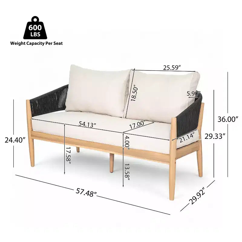 Christopher Knight Home Zill - Juego moderno de 4 piezas para patio con estructura de madera de acacia, asientos de cuerda tejida y mesa de centro con listones