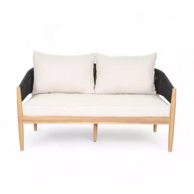 Christopher Knight Home Zill - Juego moderno de 4 piezas para patio con estructura de madera de acacia, asientos de cuerda tejida y mesa de centro con listones