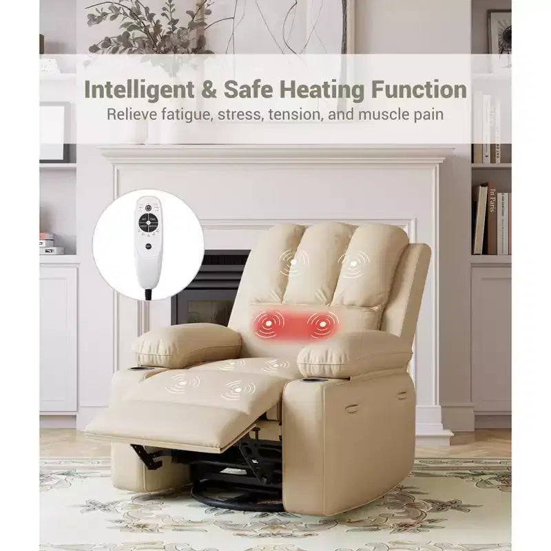Large Leather Manual Recliner Chair with Comfortable Arms, Built-in Cup Holders, 21.2 Inch Seat Width, for Living Room Relaxation and Entertainment