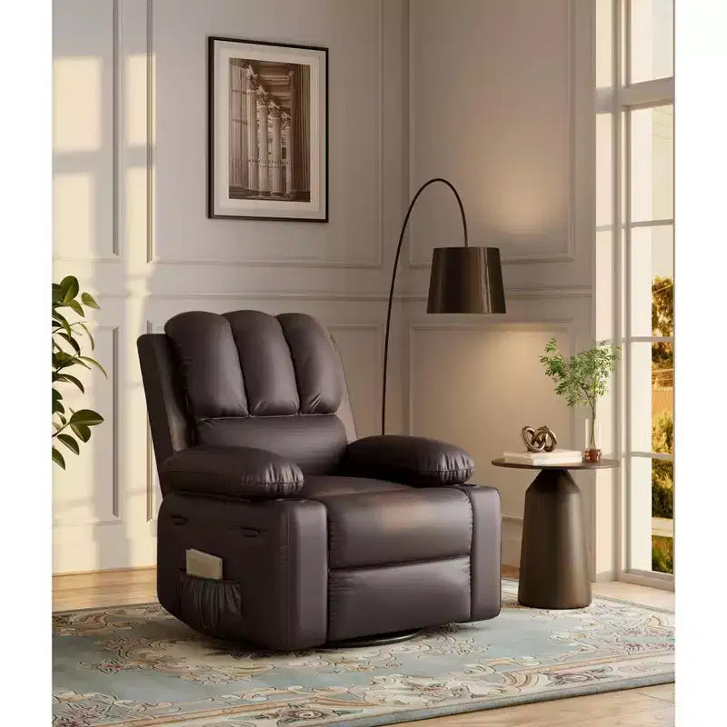 Large Leather Manual Recliner Chair with Comfortable Arms, Built-in Cup Holders, 21.2 Inch Seat Width, for Living Room Relaxation and Entertainment