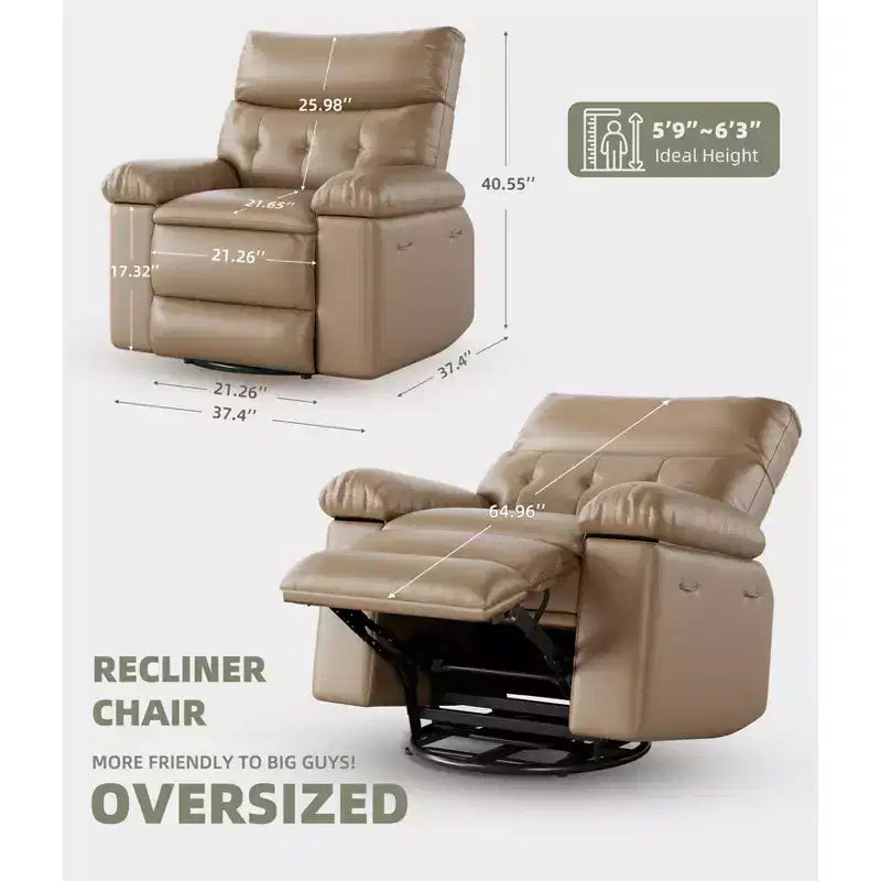 Swivel Electric Massage Chair Rocking Recliner Chair with Vibration & Heating, USB Power Glider, Overstuffed Faux Leather Lazy Sofa for Living Room