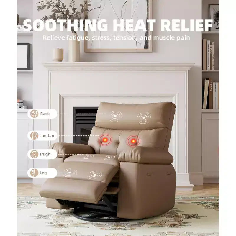 Swivel Electric Massage Chair Rocking Recliner Chair with Vibration & Heating, USB Power Glider, Overstuffed Faux Leather Lazy Sofa for Living Room