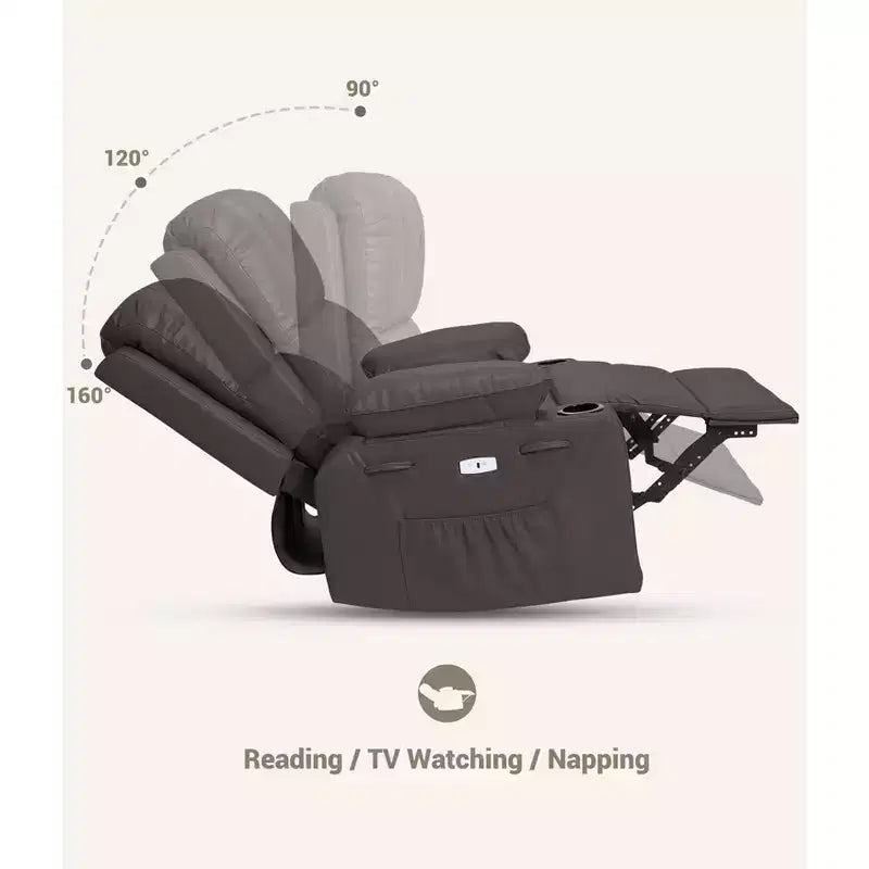 Oversized Electric Recliner Chair with Massage, PU Leather Swivel Rocker Recliner with Remote Control & Cup Holders, for Living Room Bedroom Nursery