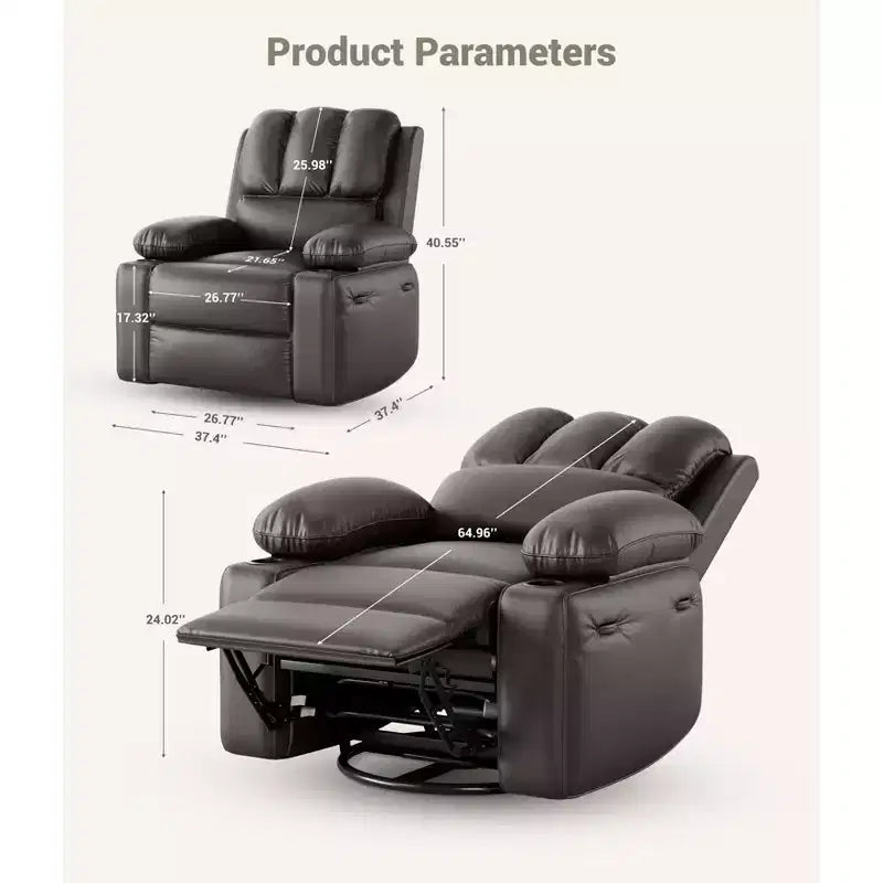 Oversized Electric Recliner Chair with Massage, PU Leather Swivel Rocker Recliner with Remote Control & Cup Holders, for Living Room Bedroom Nursery