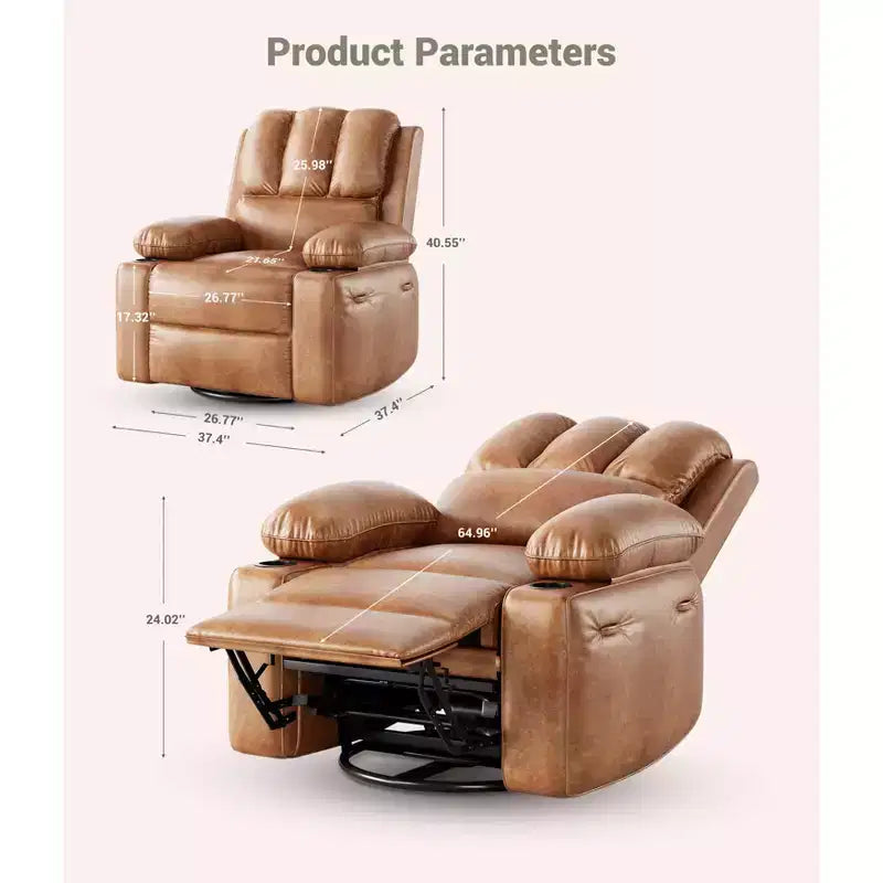 Oversized Electric Recliner Chair with Massage, PU Leather Swivel Rocker Recliner with Remote Control & Cup Holders, for Living Room Bedroom Nursery