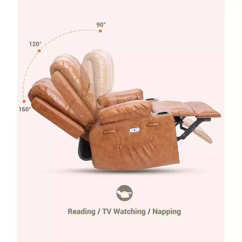 Oversized Electric Recliner Chair with Massage, PU Leather Swivel Rocker Recliner with Remote Control & Cup Holders, for Living Room Bedroom Nursery